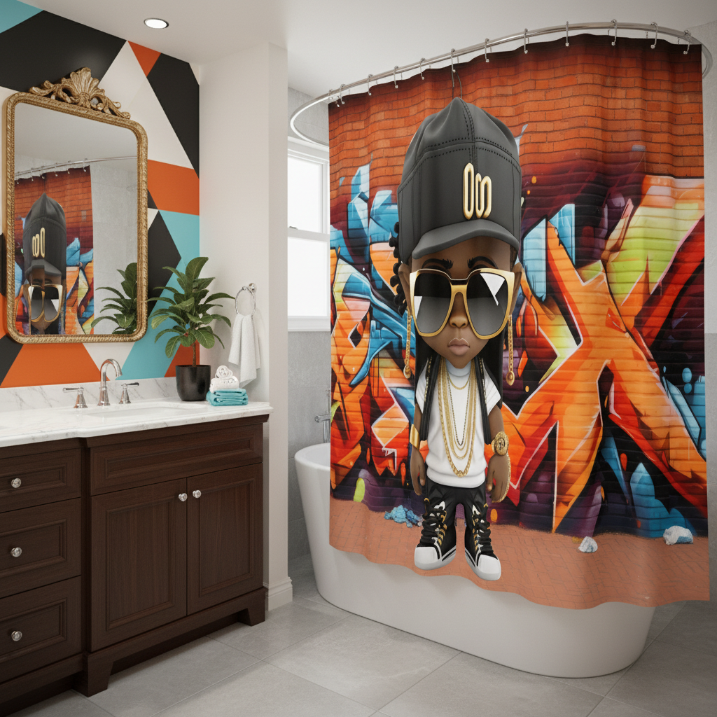 Copycat-Creations Graffiti Hip-Hop Prince 2pcs Shower Curtain Set