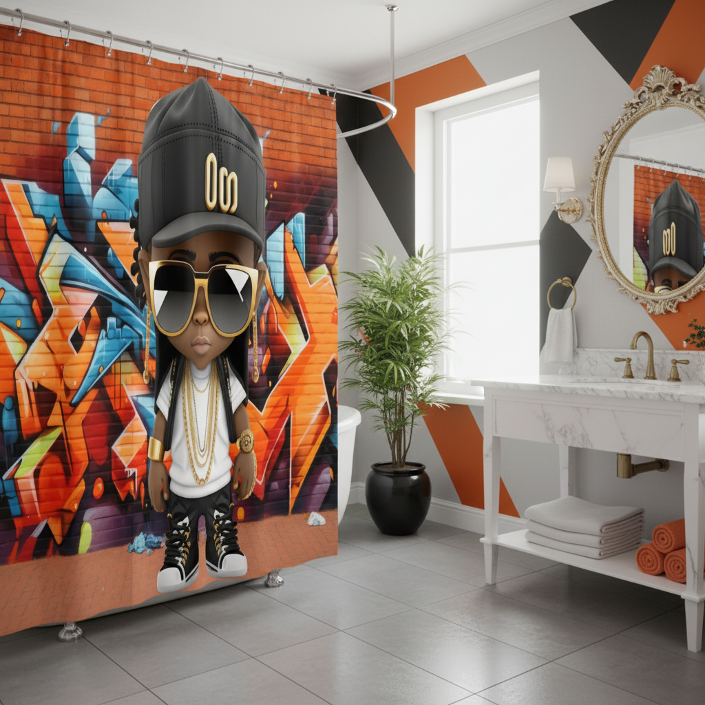 Copycat-Creations Graffiti Hip-Hop Prince 2pcs Shower Curtain Set