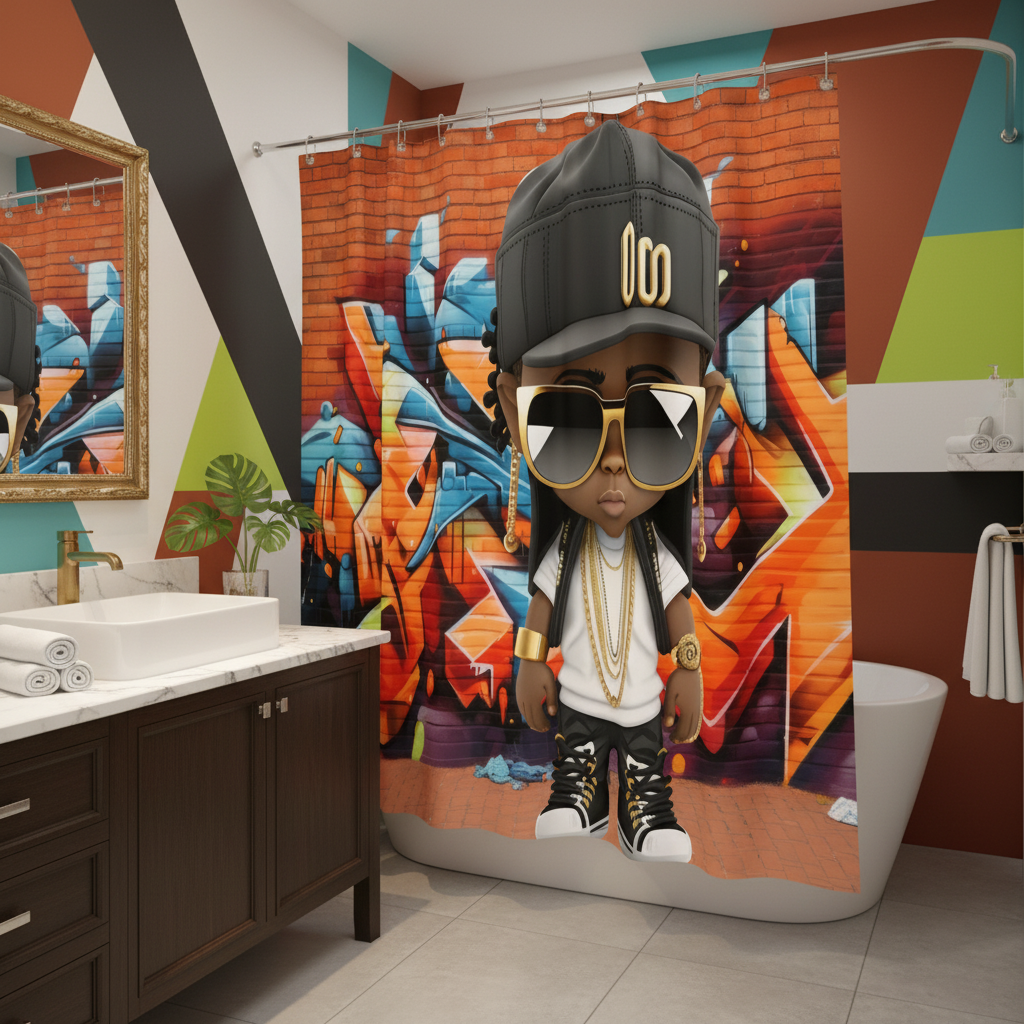 Copycat-Creations Graffiti Hip-Hop Prince 2pcs Shower Curtain Set