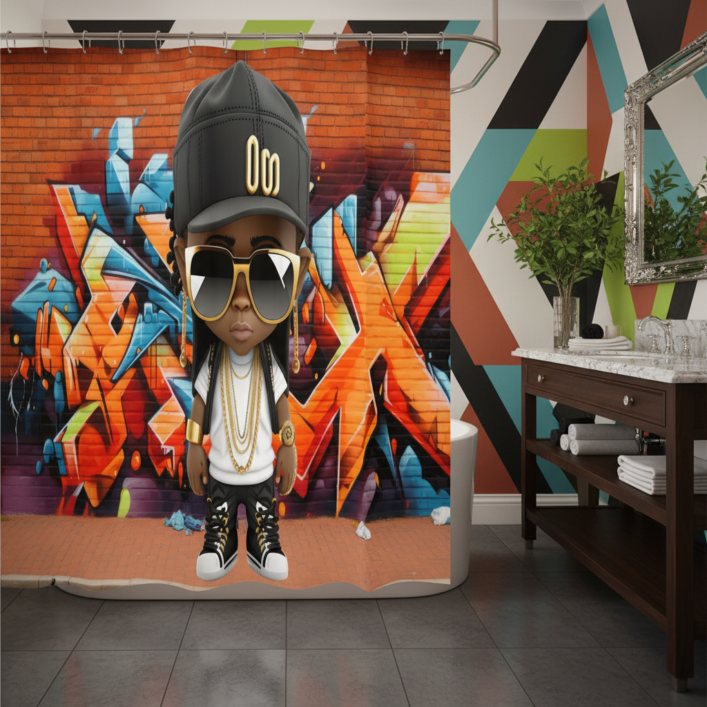 Copycat-Creations Graffiti Hip-Hop Prince 2pcs Shower Curtain Set