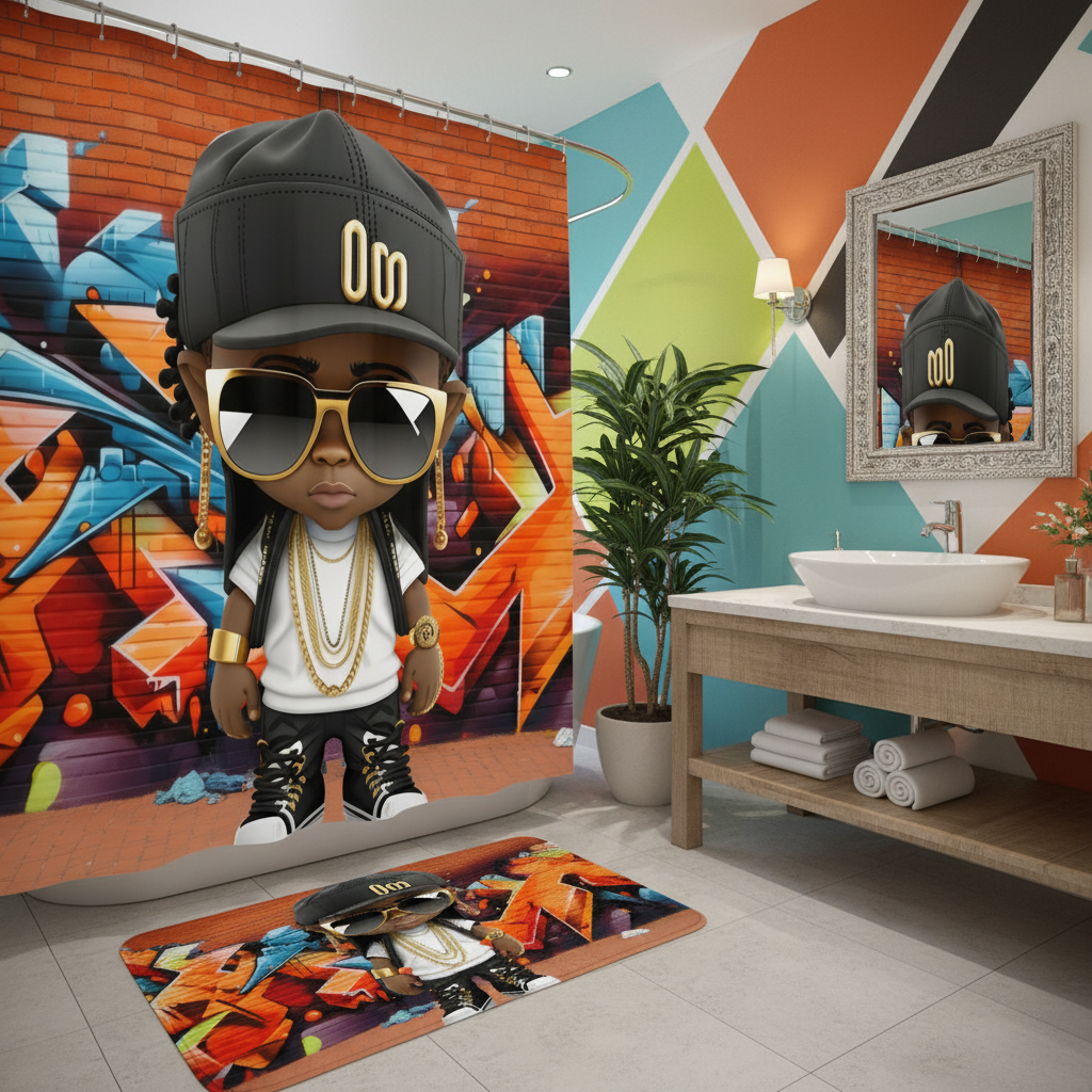 Copycat-Creations Graffiti Hip-Hop Prince 2pcs Shower Curtain Set