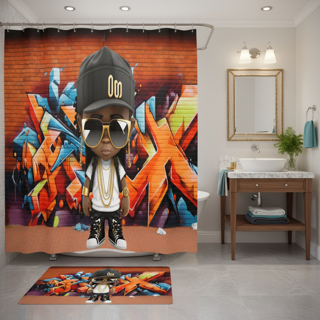 Copycat-Creations Graffiti Hip-Hop Prince 2pcs Shower Curtain Set