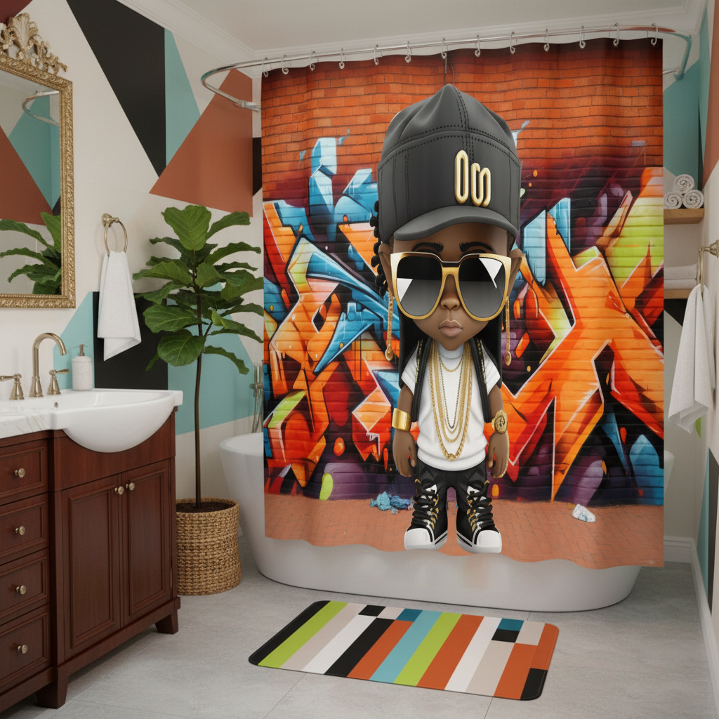 Copycat-Creations Graffiti Hip-Hop Prince 2pcs Shower Curtain Set