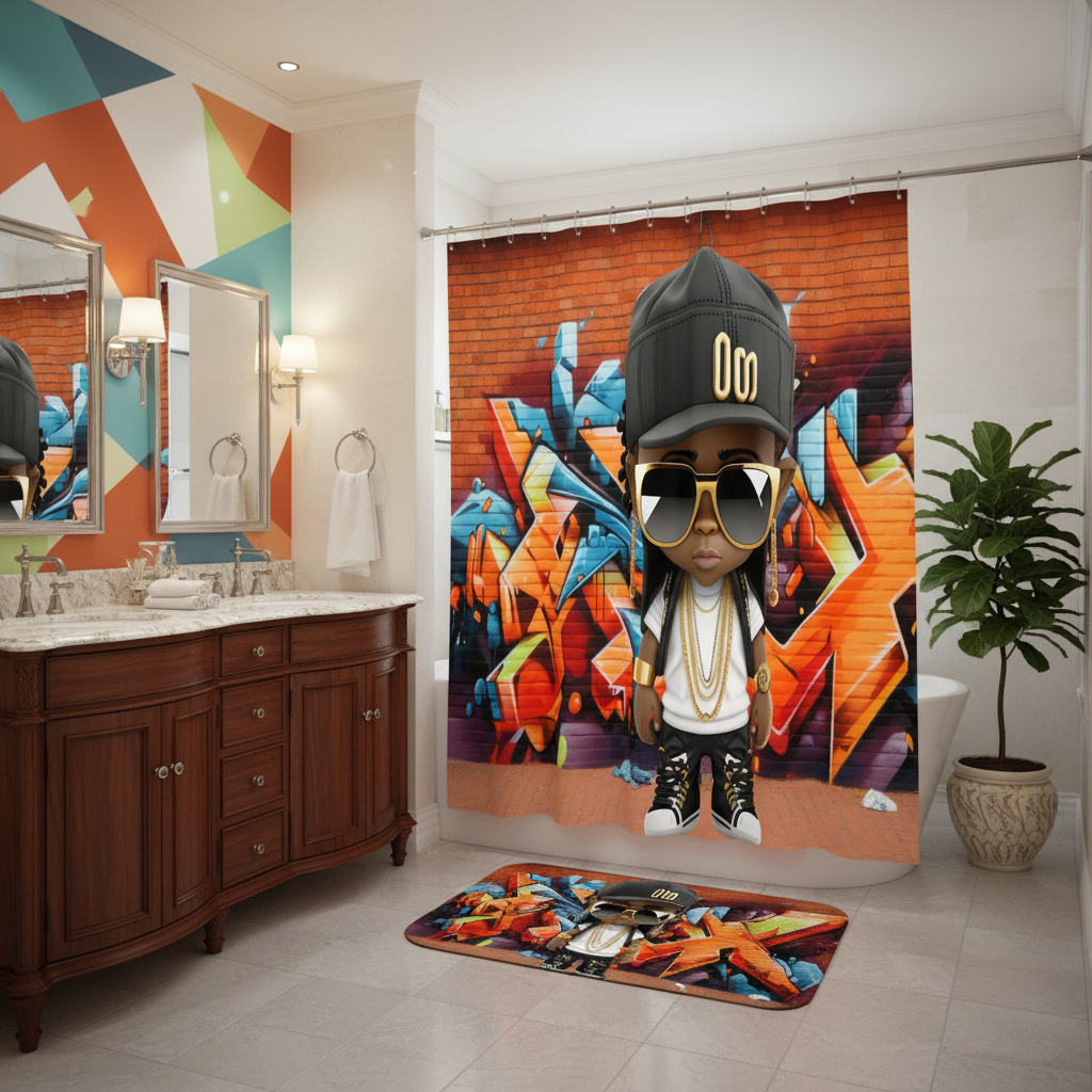 Copycat-Creations Graffiti Hip-Hop Prince 2pcs Shower Curtain Set