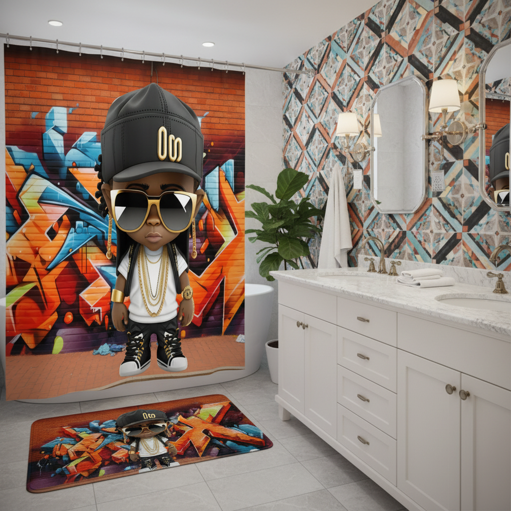 Copycat-Creations Graffiti Hip-Hop Prince 2pcs Shower Curtain Set