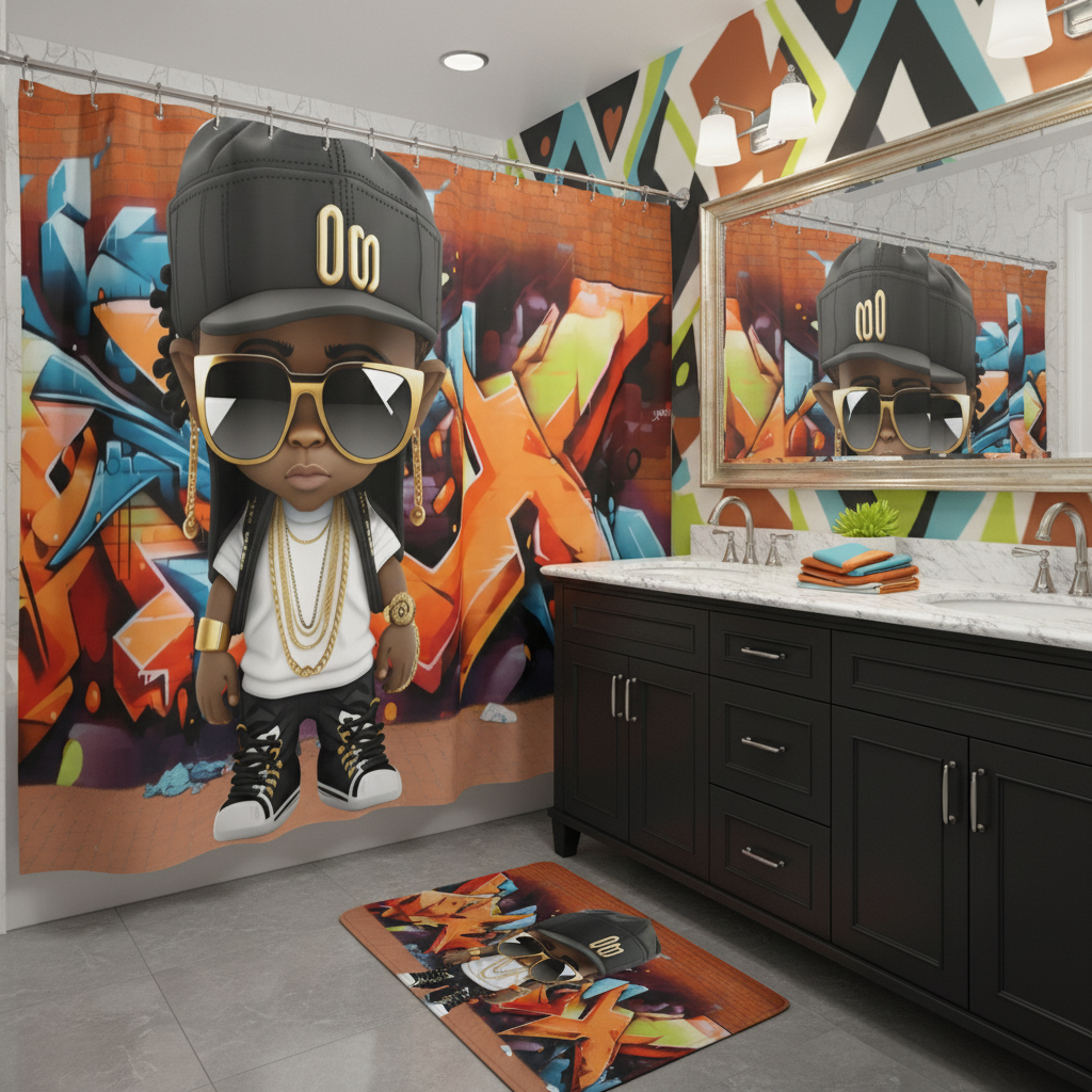 Copycat-Creations Graffiti Hip-Hop Prince 2pcs Shower Curtain Set