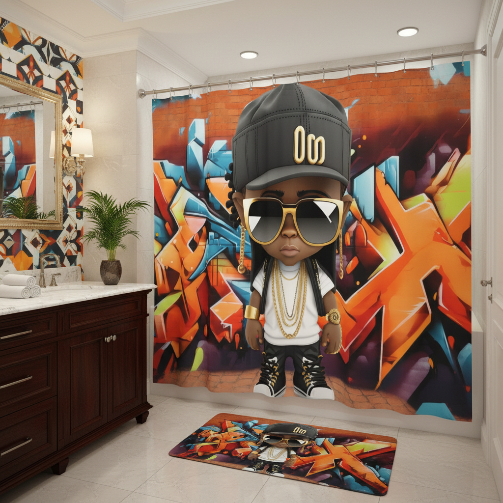 Copycat-Creations Graffiti Hip-Hop Prince 2pcs Shower Curtain Set