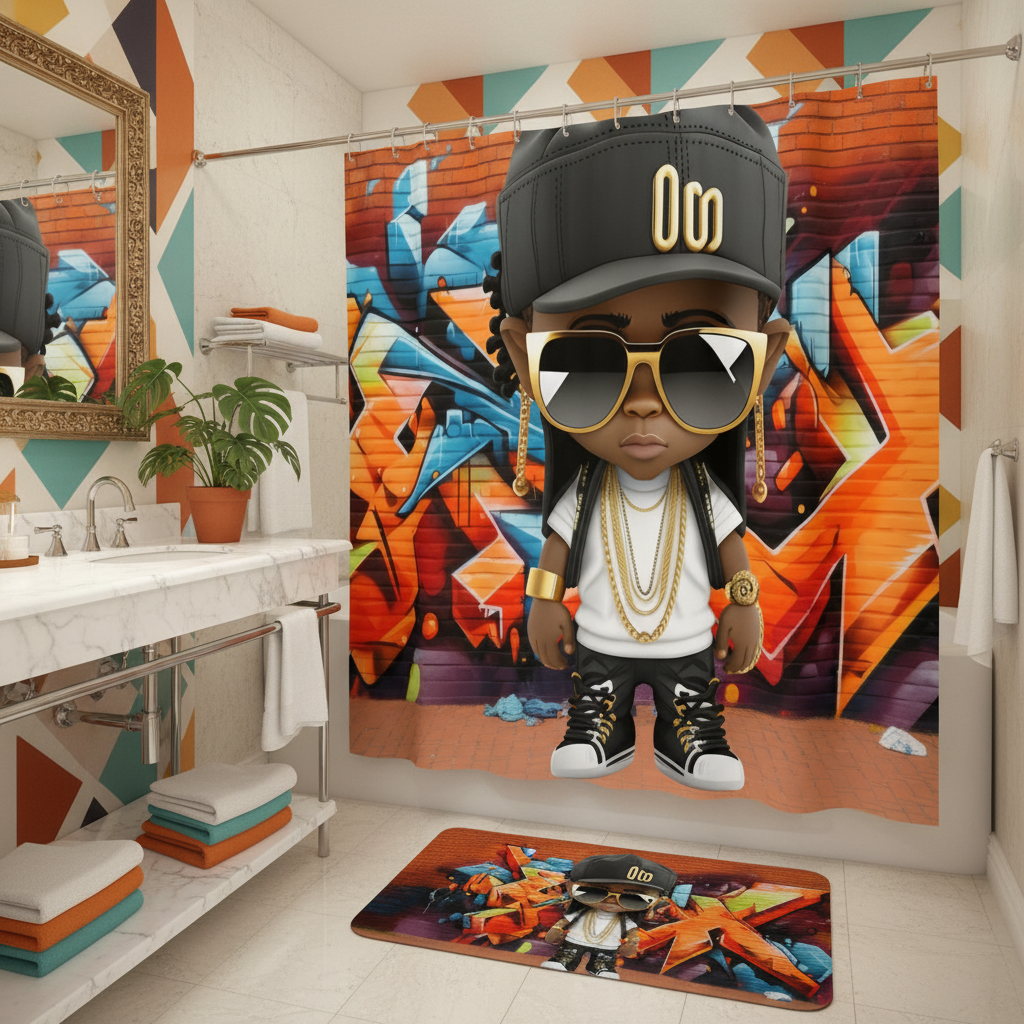 Copycat-Creations Graffiti Hip-Hop Prince 2pcs Shower Curtain Set