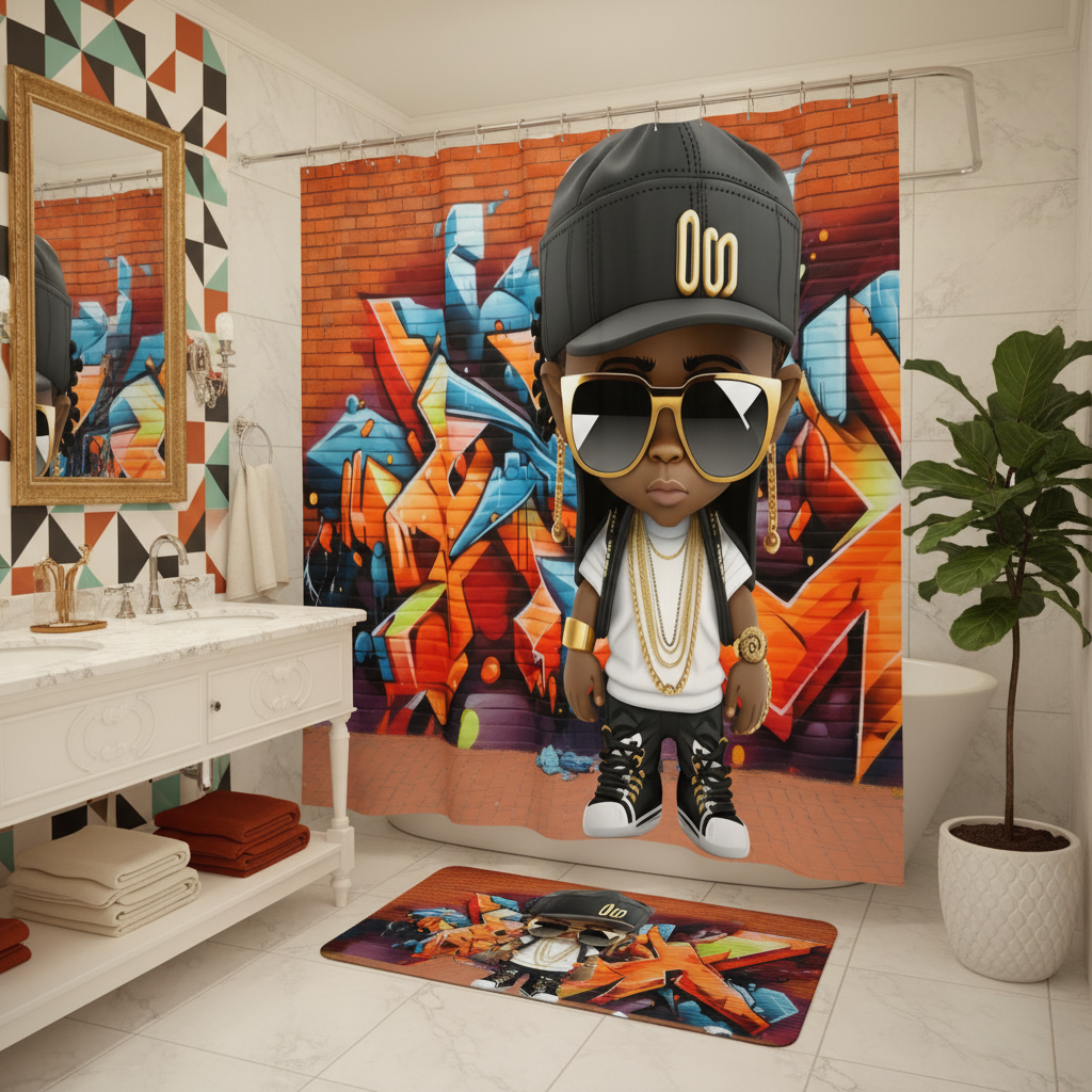 Copycat-Creations Graffiti Hip-Hop Prince 2pcs Shower Curtain Set