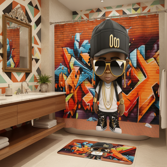 Copycat-Creations Graffiti Hip-Hop Prince 2pcs Shower Curtain Set