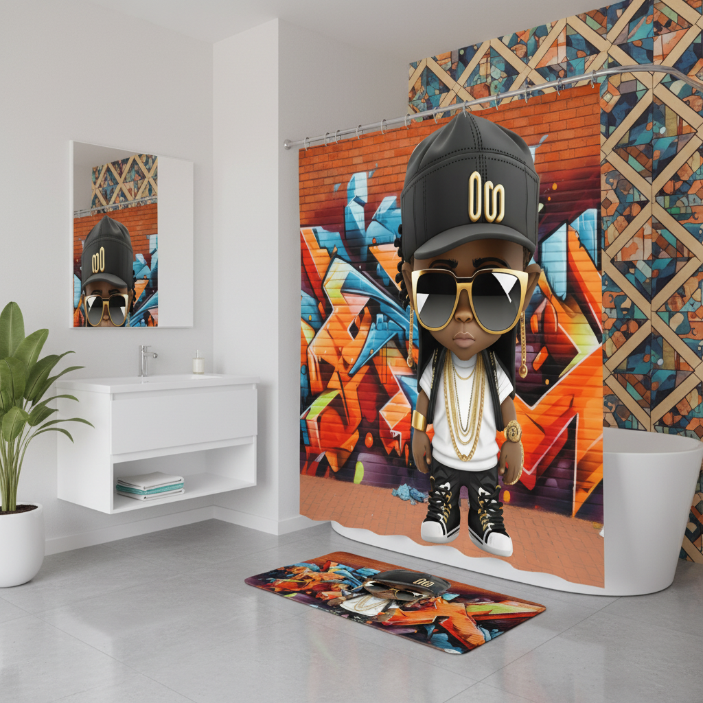 Copycat-Creations Graffiti Hip-Hop Prince 2pcs Shower Curtain Set