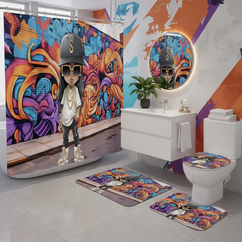 Copycat-Creations Hip-Hop Latina Princess 4pcs Shower Curtain Set