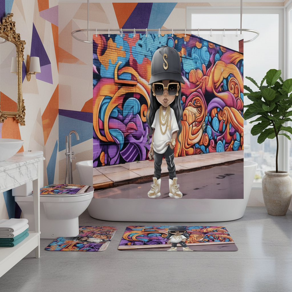Copycat-Creations Hip-Hop Latina Princess 4pcs Shower Curtain Set