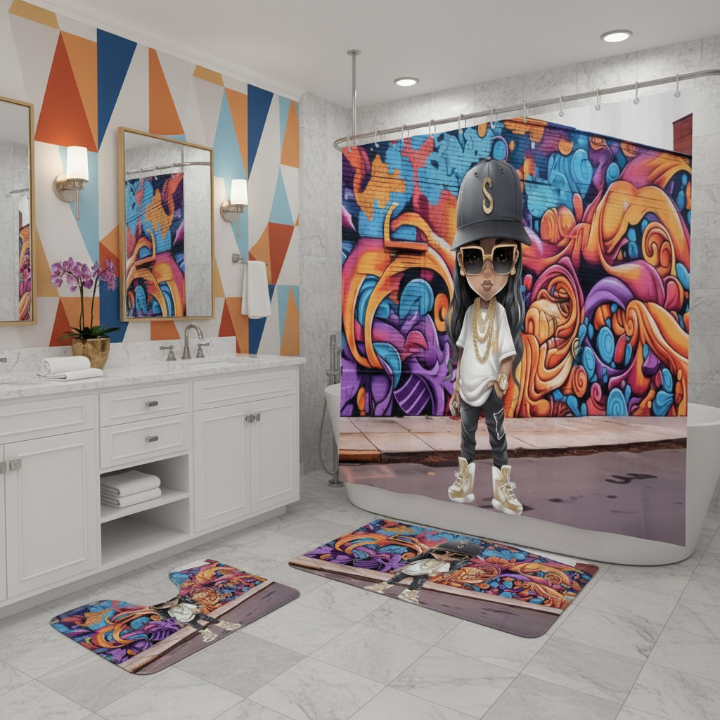 Copycat-Creations Hip-Hop Latina Princess 4pcs Shower Curtain Set
