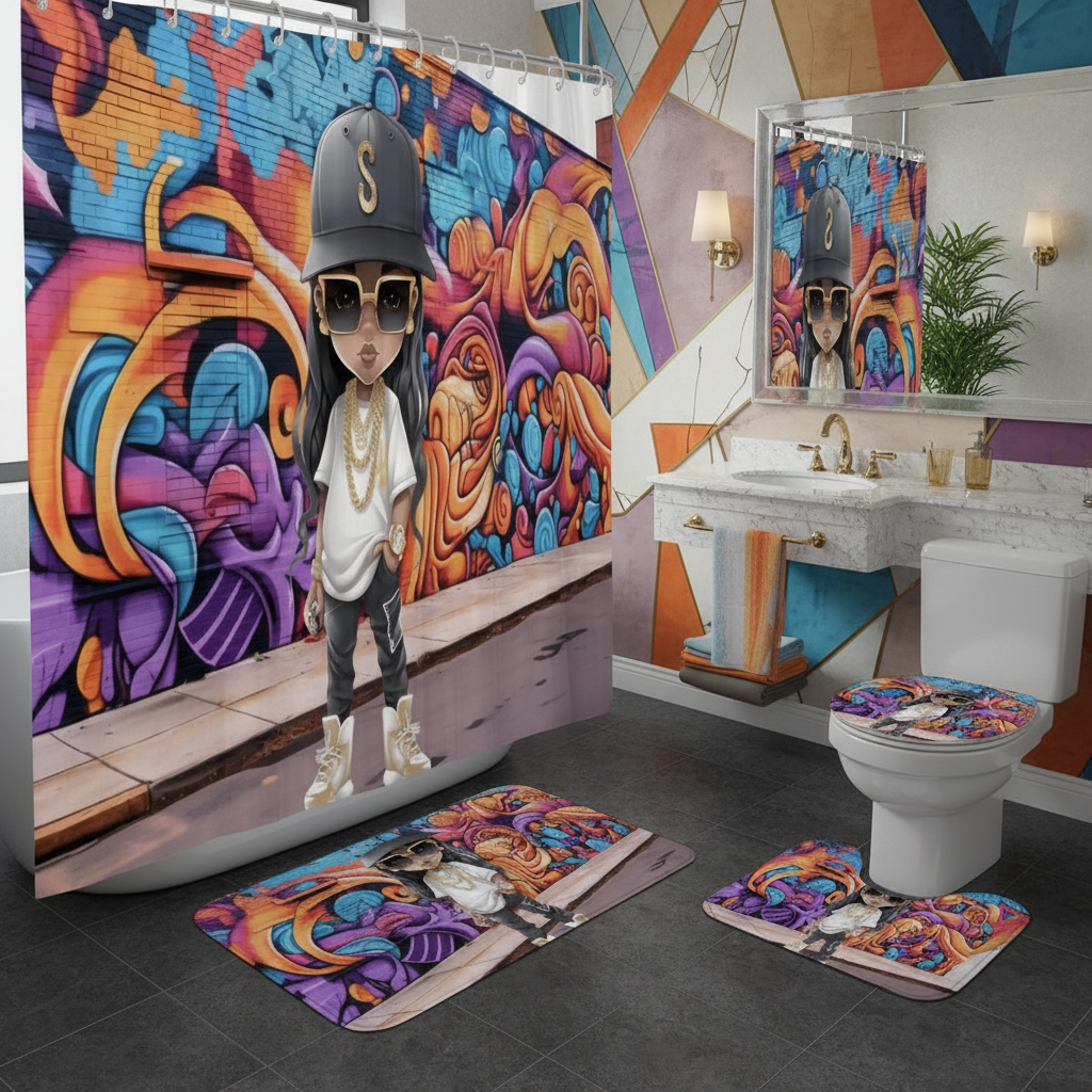 Copycat-Creations Hip-Hop Latina Princess 4pcs Shower Curtain Set