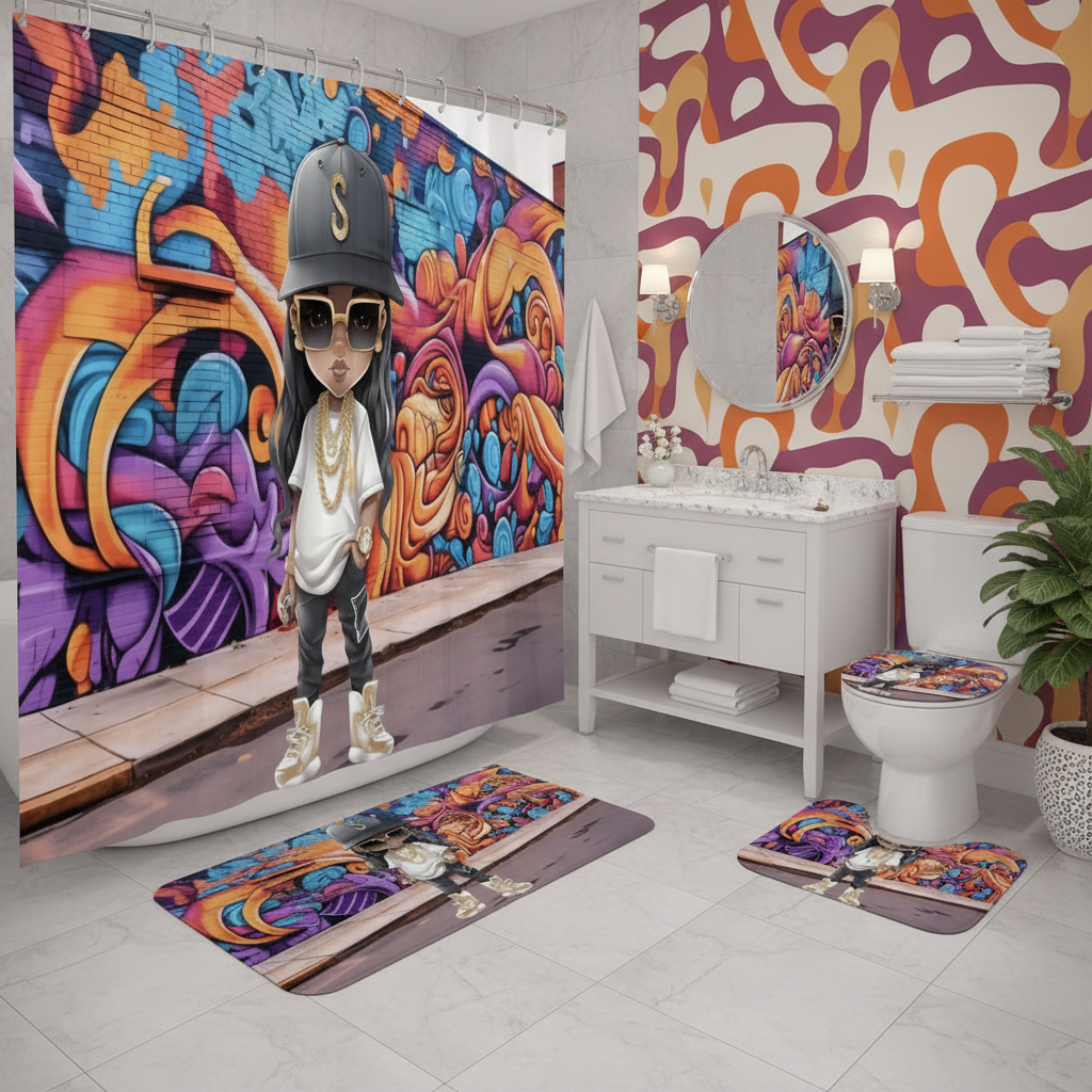Copycat-Creations Hip-Hop Latina Princess 4pcs Shower Curtain Set