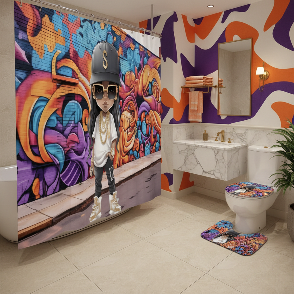 Copycat-Creations Hip-Hop Latina Princess 4pcs Shower Curtain Set