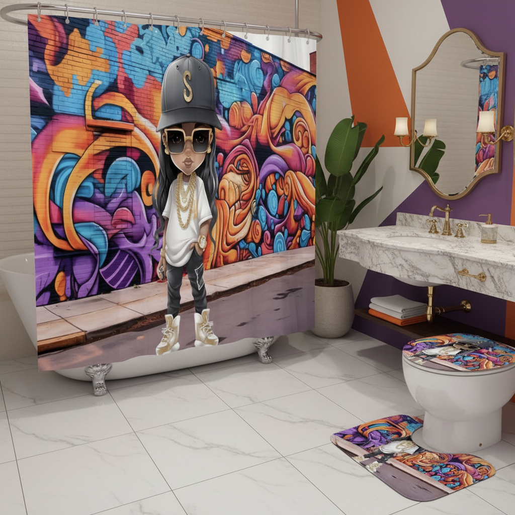 Copycat-Creations Hip-Hop Latina Princess 4pcs Shower Curtain Set