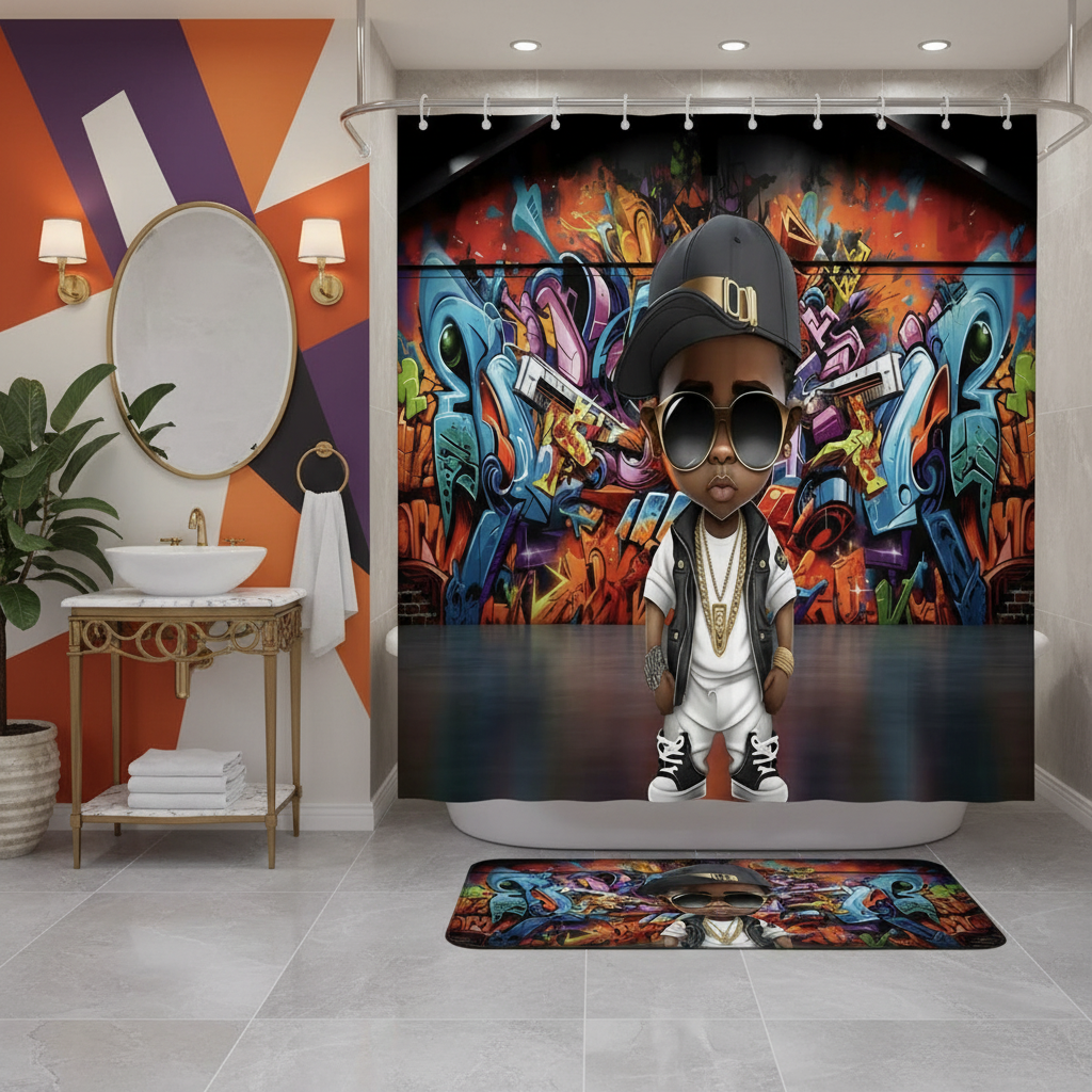 Copycat-Creations Graffiti Hip-Hop Prince 2pcs Shower Curtain Set