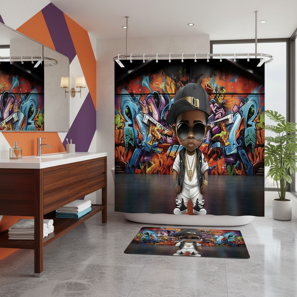 Copycat-Creations Graffiti Hip-Hop Prince 2pcs Shower Curtain Set