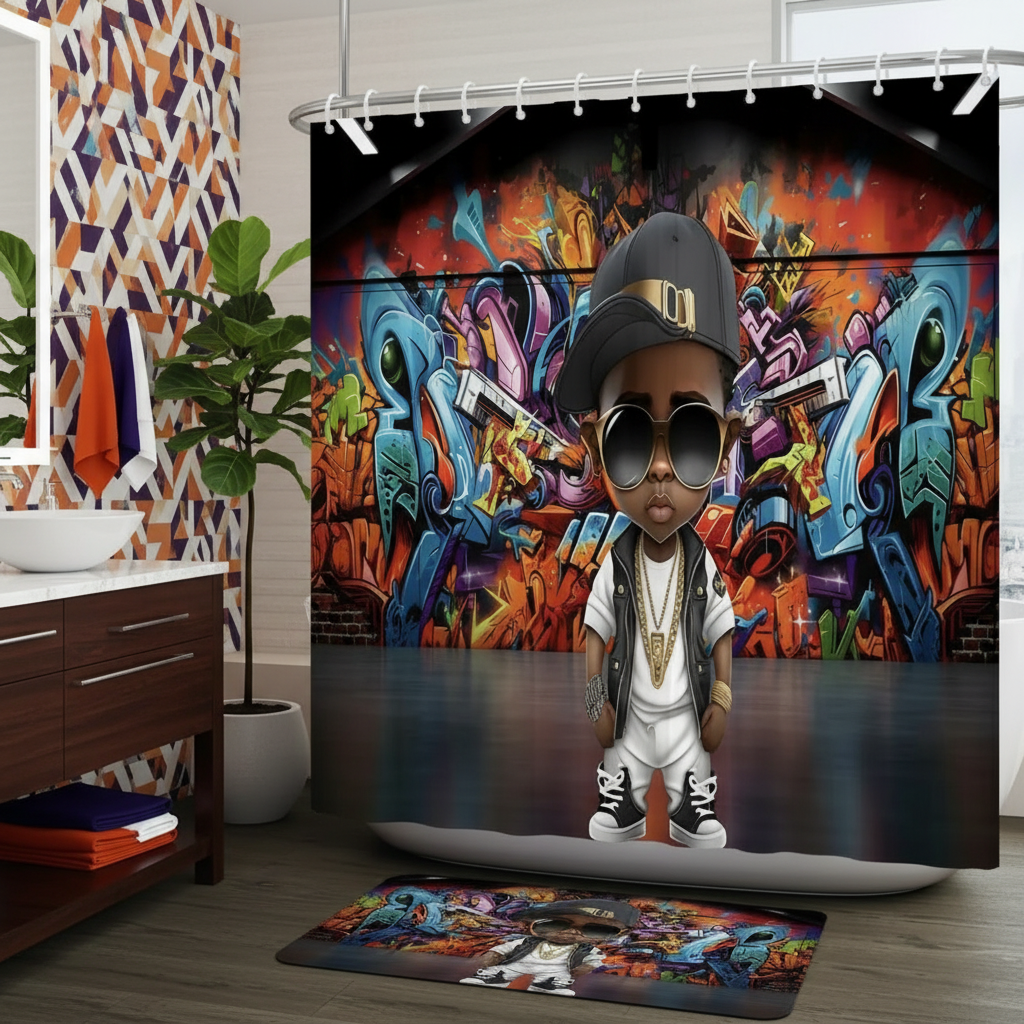 Copycat-Creations Graffiti Hip-Hop Prince 2pcs Shower Curtain Set