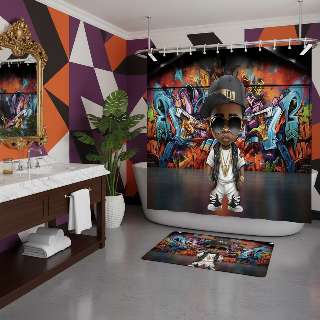 Copycat-Creations Graffiti Hip-Hop Prince 2pcs Shower Curtain Set