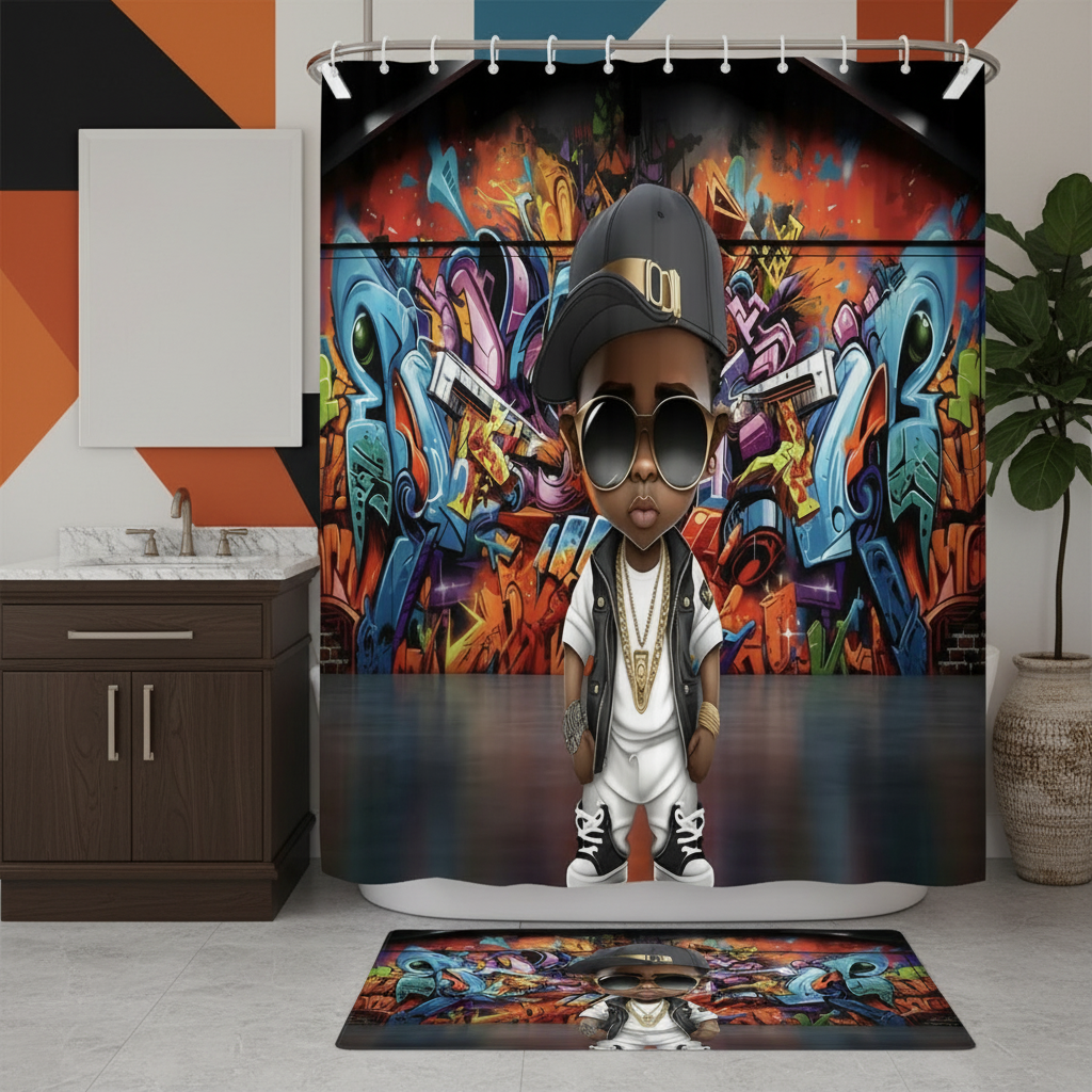 Copycat-Creations Graffiti Hip-Hop Prince 2pcs Shower Curtain Set
