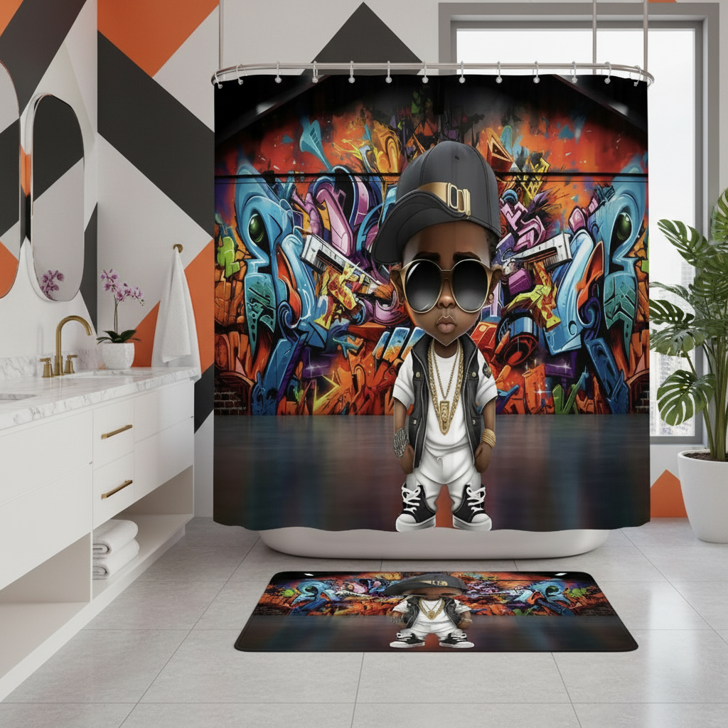Copycat-Creations Graffiti Hip-Hop Prince 2pcs Shower Curtain Set