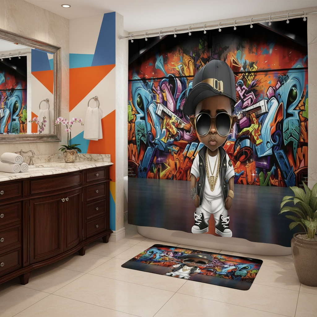 Copycat-Creations Graffiti Hip-Hop Prince 2pcs Shower Curtain Set