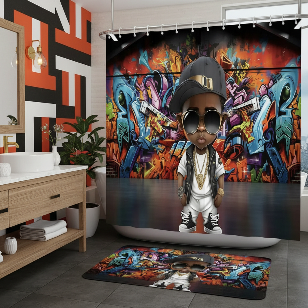 Copycat-Creations Graffiti Hip-Hop Prince 2pcs Shower Curtain Set