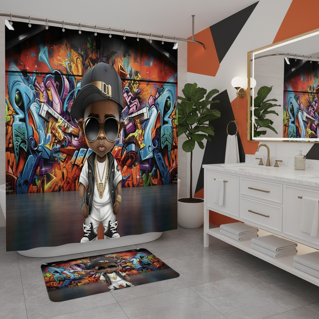 Copycat-Creations Graffiti Hip-Hop Prince 2pcs Shower Curtain Set