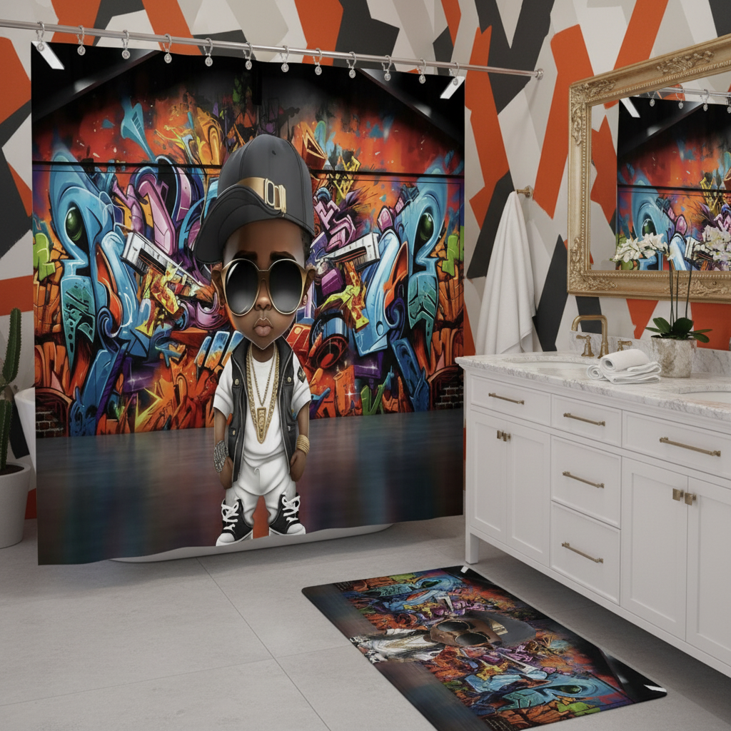 Copycat-Creations Graffiti Hip-Hop Prince 2pcs Shower Curtain Set