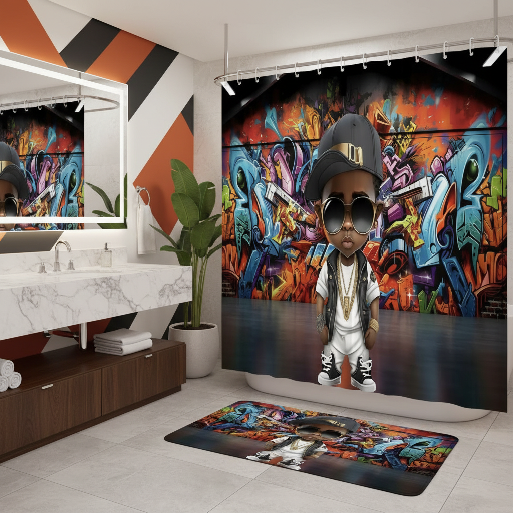 Copycat-Creations Graffiti Hip-Hop Prince 2pcs Shower Curtain Set