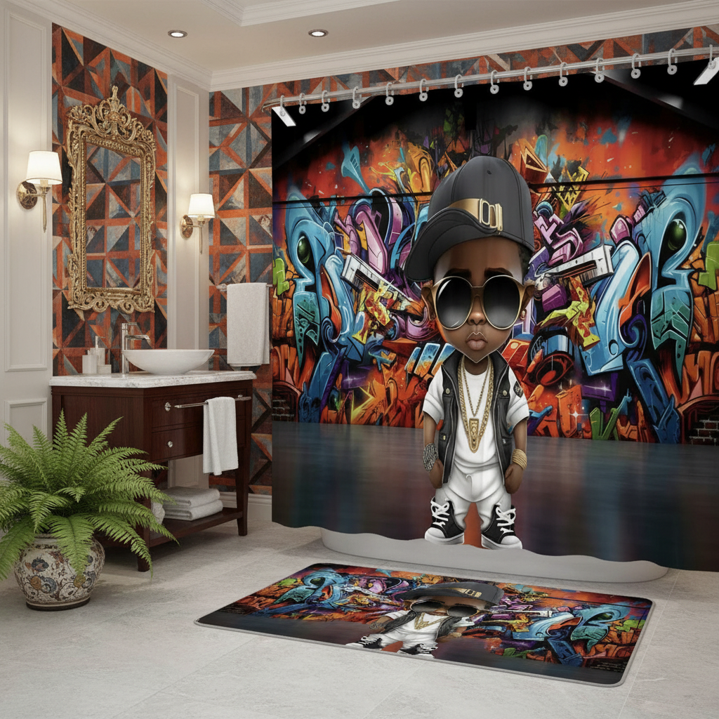 Copycat-Creations Graffiti Hip-Hop Prince 2pcs Shower Curtain Set