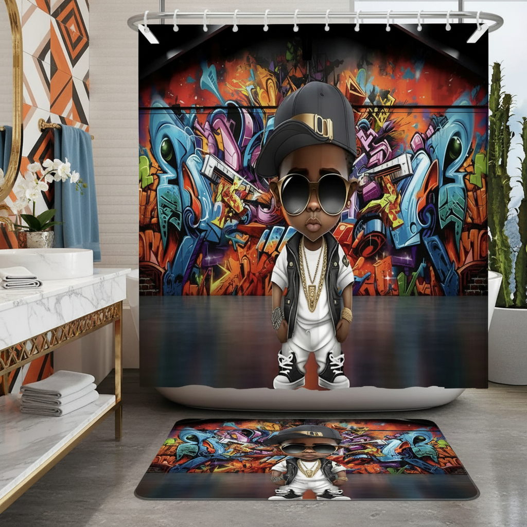 Copycat-Creations Graffiti Hip-Hop Prince 2pcs Shower Curtain Set