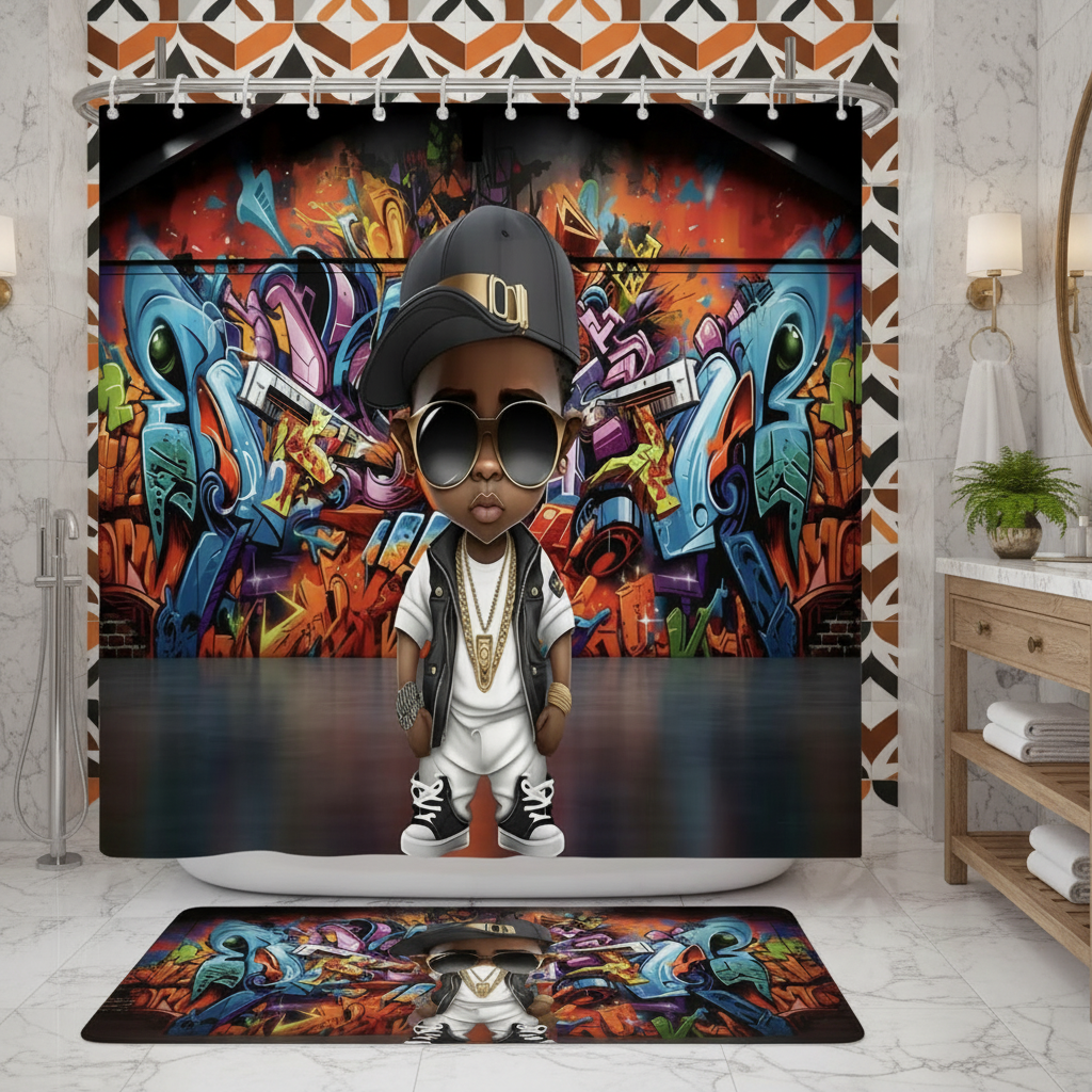 Copycat-Creations Graffiti Hip-Hop Prince 2pcs Shower Curtain Set