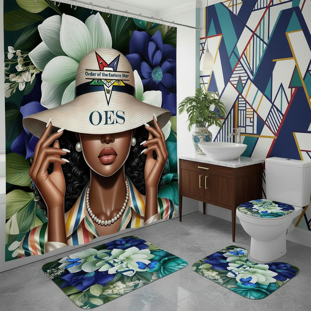 Copycat-Creations Order of the Eastern Star 4pcs Shower Curtain Set