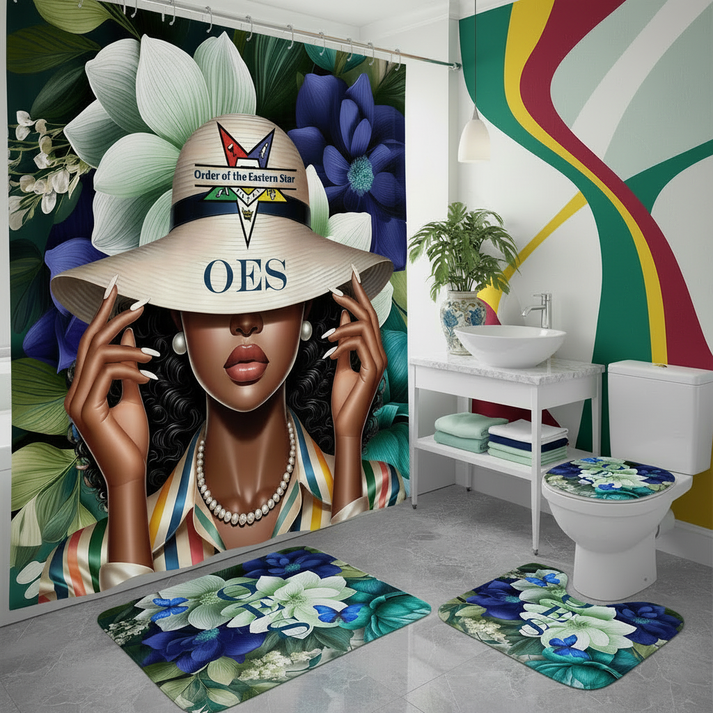 Copycat-Creations Order of the Eastern Star 4pcs Shower Curtain Set