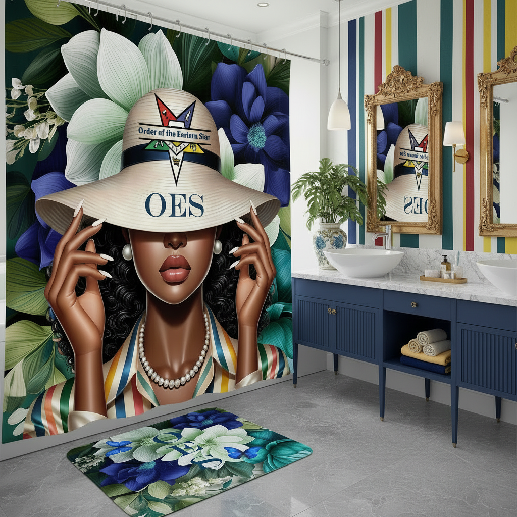 Copycat-Creations Order of the Eastern Star 4pcs Shower Curtain Set