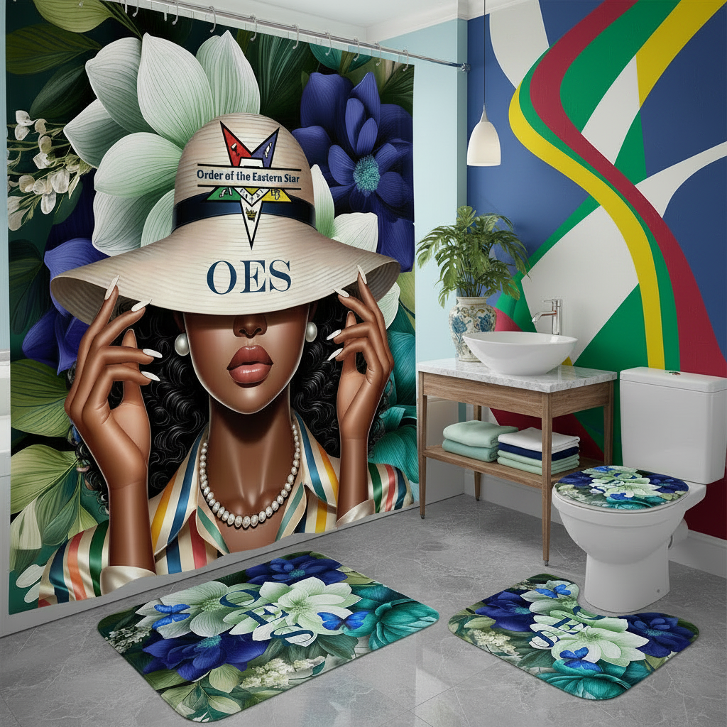 Copycat-Creations Order of the Eastern Star 4pcs Shower Curtain Set