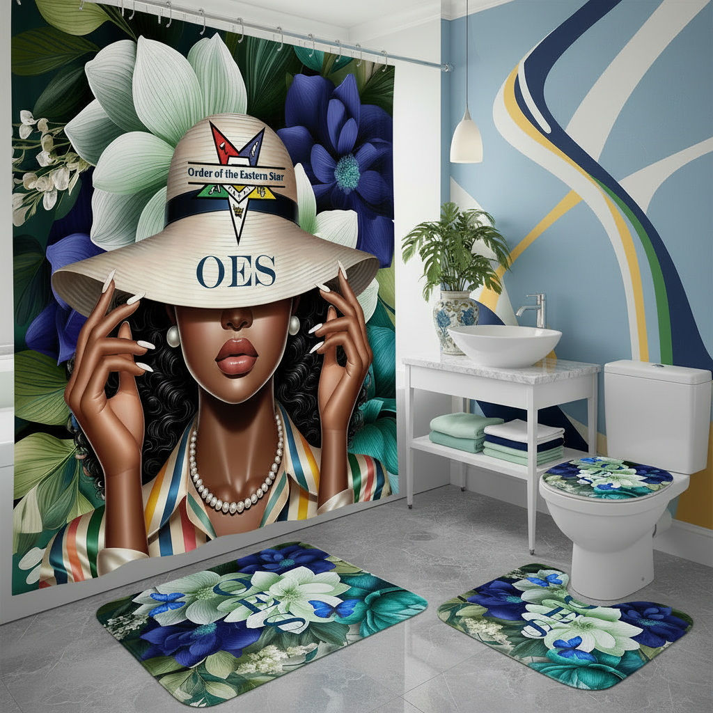 Copycat-Creations Order of the Eastern Star 4pcs Shower Curtain Set