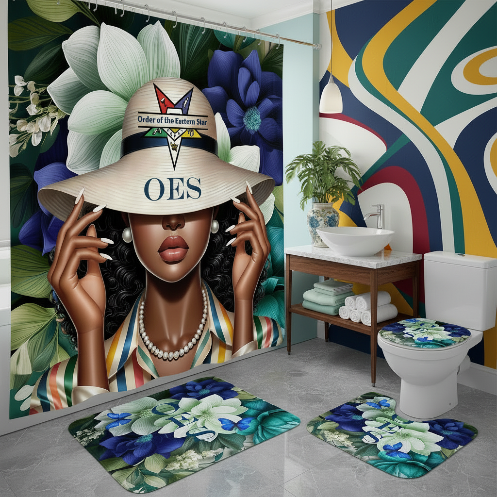 Copycat-Creations Order of the Eastern Star 4pcs Shower Curtain Set