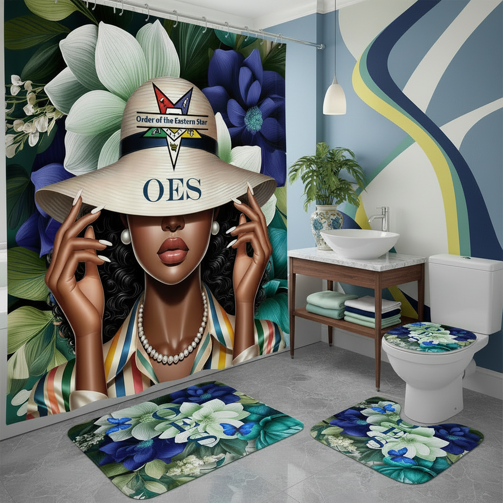Copycat-Creations Order of the Eastern Star 4pcs Shower Curtain Set