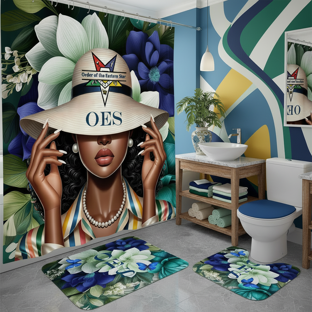 Copycat-Creations Order of the Eastern Star 4pcs Shower Curtain Set