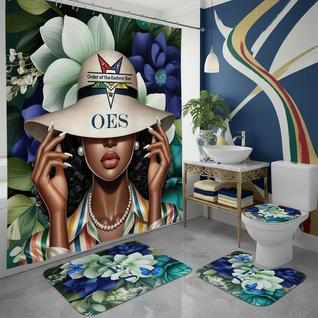 Copycat-Creations Order of the Eastern Star 4pcs Shower Curtain Set