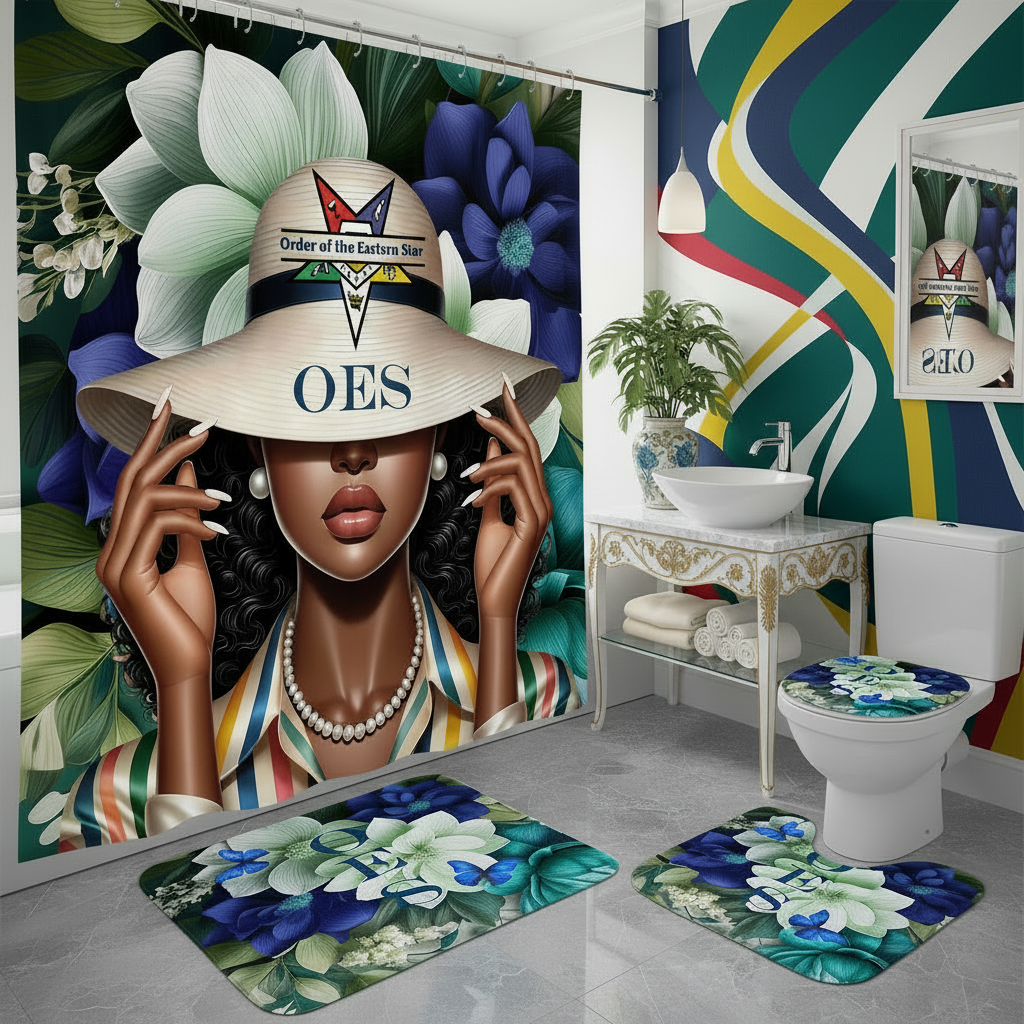 Copycat-Creations Order of the Eastern Star 4pcs Shower Curtain Set