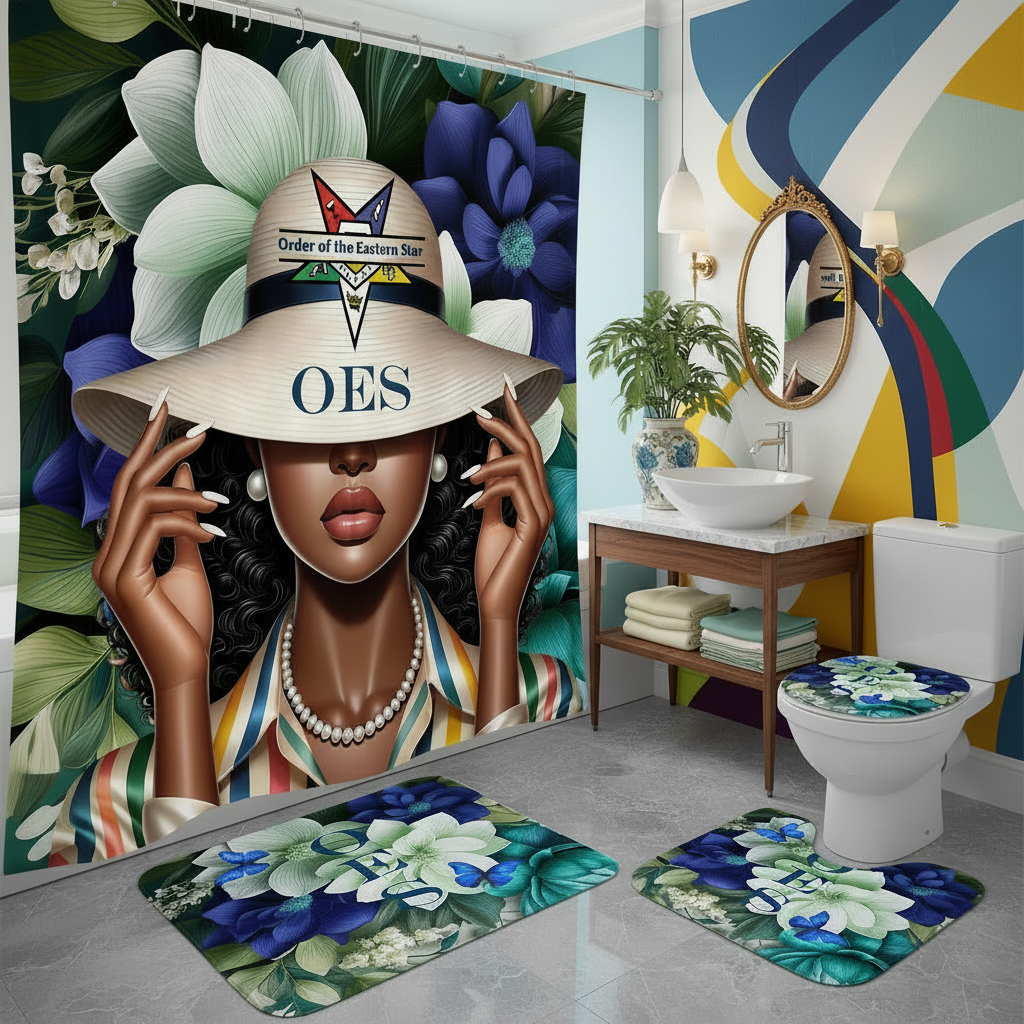 Copycat-Creations Order of the Eastern Star 4pcs Shower Curtain Set