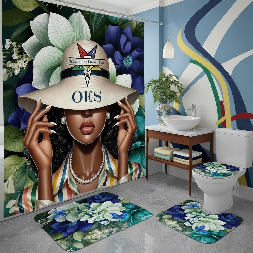 Copycat-Creations Order of the Eastern Star 4pcs Shower Curtain Set