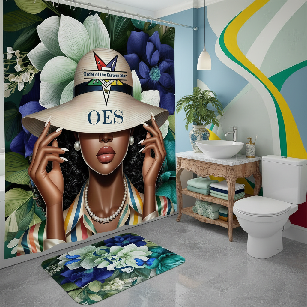 Copycat-Creations Order of the Eastern Star 4pcs Shower Curtain Set