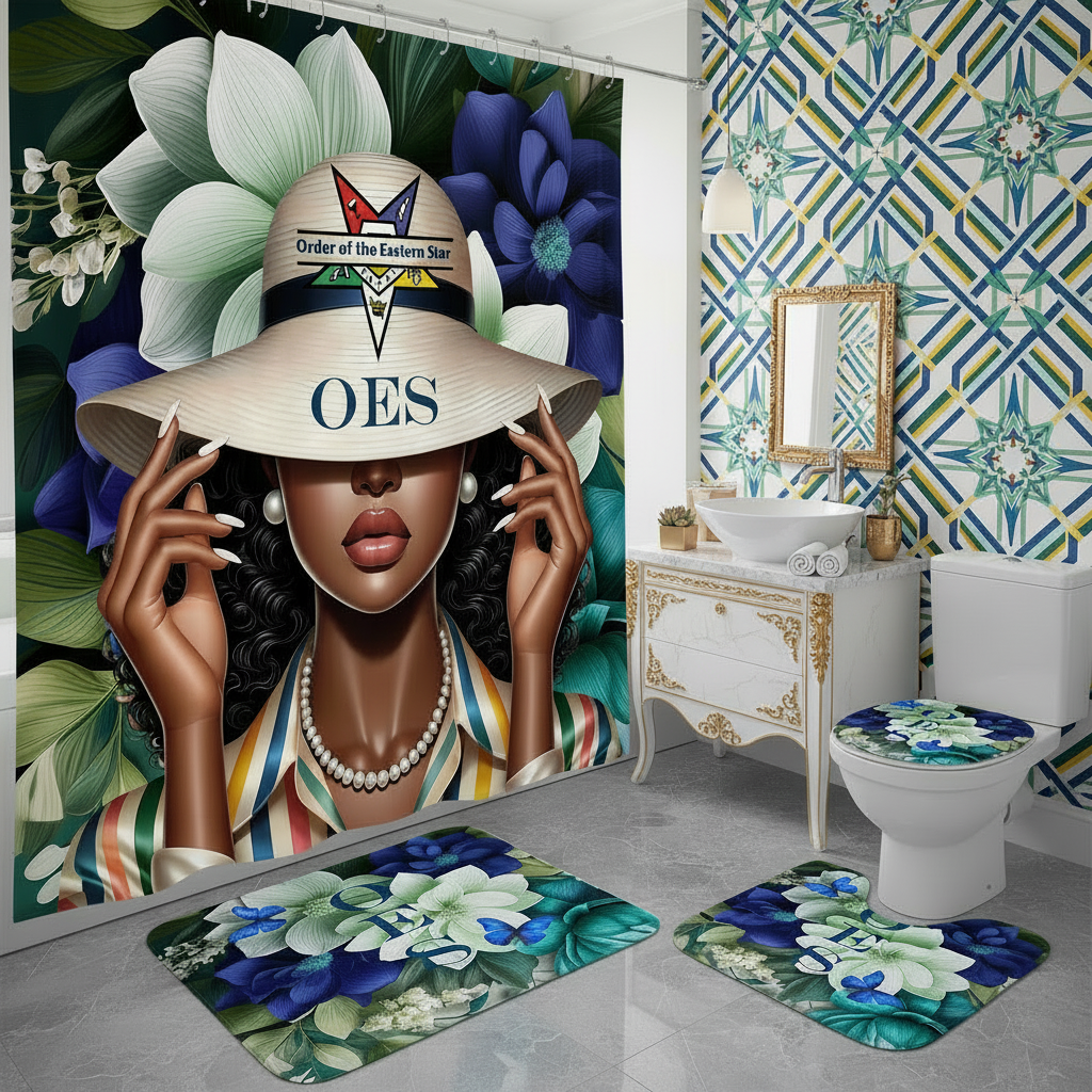 Copycat-Creations Order of the Eastern Star 4pcs Shower Curtain Set